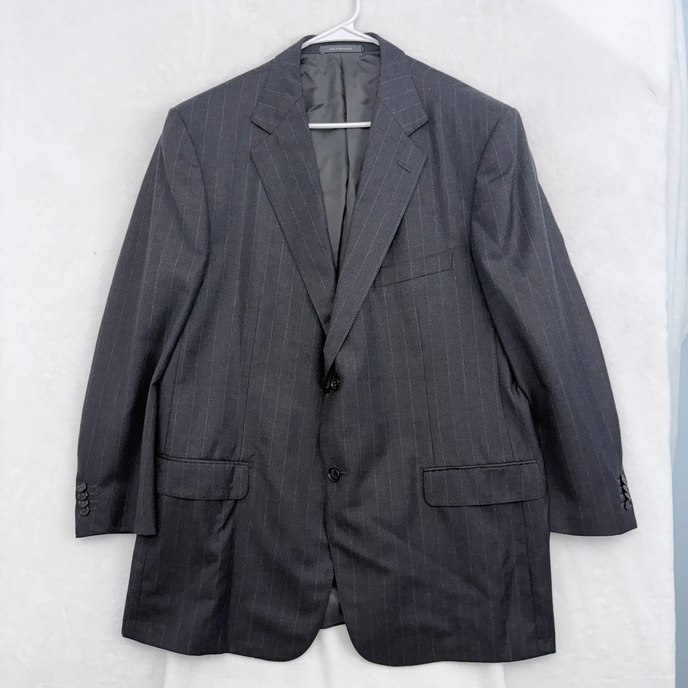 Ermenegildo Zegna Suit Jacket Mens 47R (EU 58) Drop 7 Black Stripe Wool Business